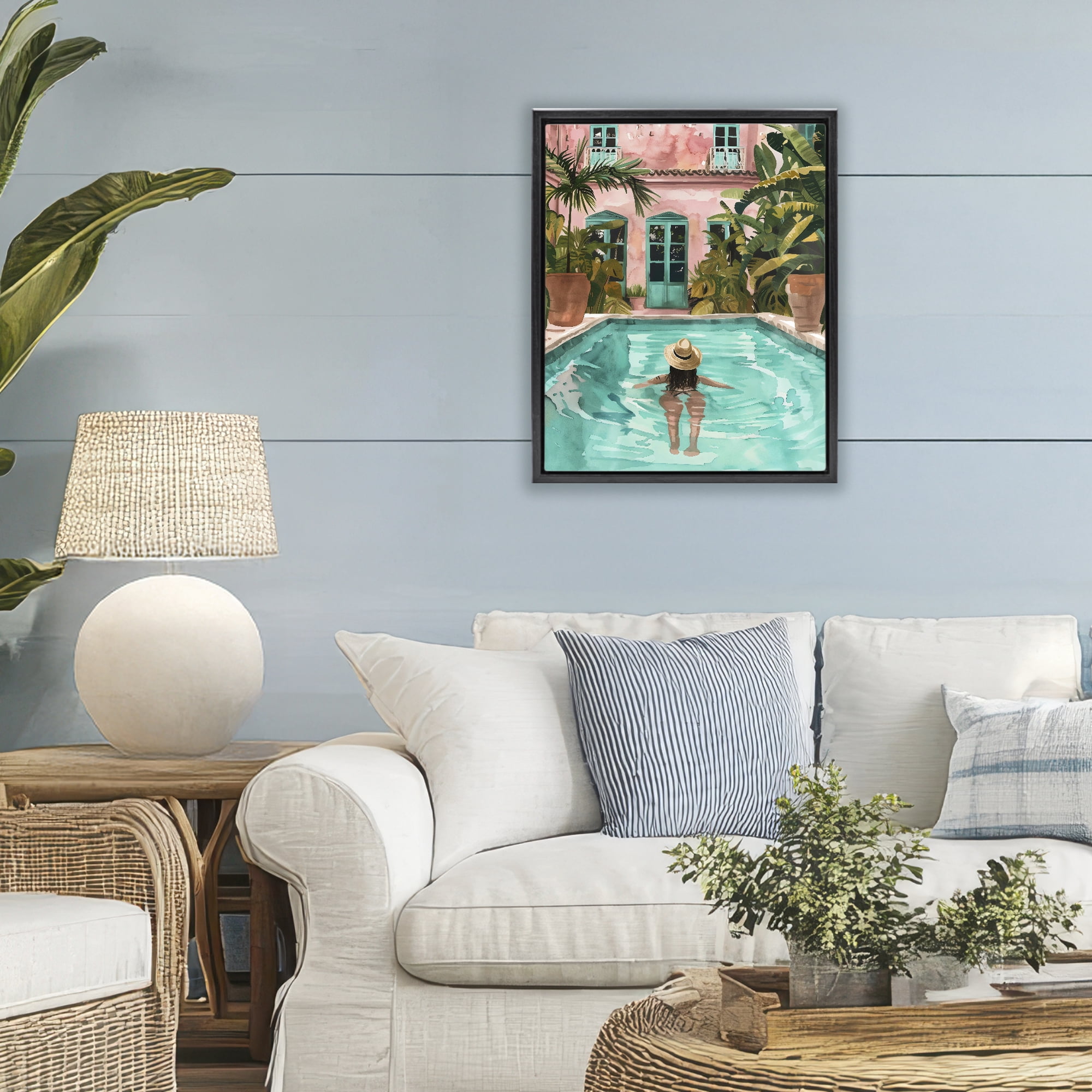 Stupell Industries Girl Swimming In Pool Black Framed Floater Canvas Wall Art, design by The Prints Vibe