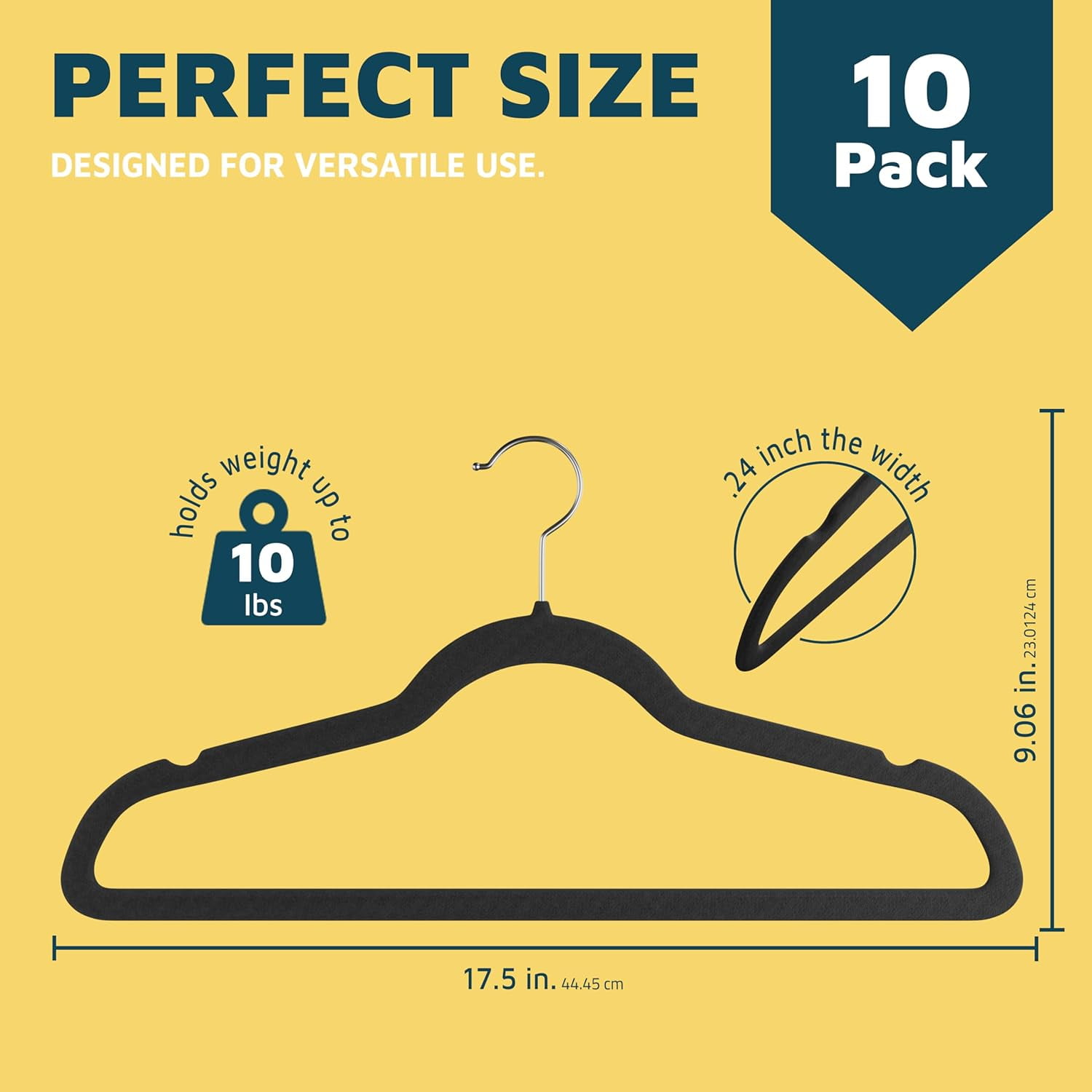 Lifemaster Velvet Clothes Hangers – With 360 Degree Swivel Hook & Non-Slip Shoulder Notch, Holds Up To 10 lbs, Heavy Duty Hanger Set, For Organizing Suit, Dress, Coat, & Clothes, Pack of 10, Black