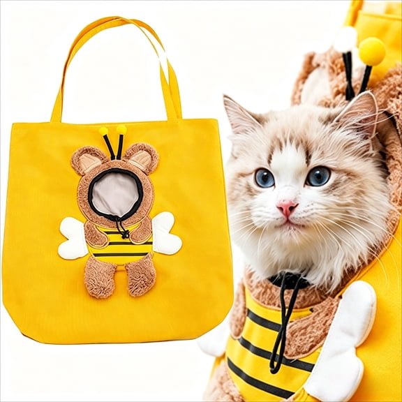 Paw Peek Bag Pet Carrier for Cats & Dogs, Bee-Shaped Canvas Shoulder Bag with Head Opening, Portable Kitten Tote for Small Pets, Travel & Camping