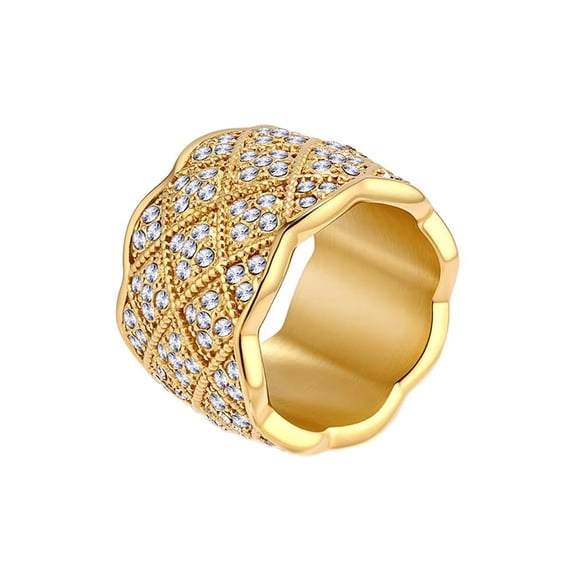 PAMTIER Women's Stainless Steel 17MM Chunky Dainty Trendy Mesh Full CZ Party Ring Gold Size 7