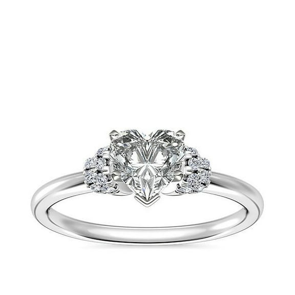 0.65 Ct Elegant Designer Solitaire Heart Shaped Genuine Diamond Engagement Ring for Ladies Solid 14K White Gold Size 7