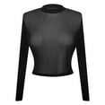 thumbnail image 5 of Lace Mesh Sheer Long Sleeve Tops for Women Slim See Through Casual Crewneck Solid Color Basic Tee Versatile Fitted Tight T Shirts Blouses Black L, 5 of 7