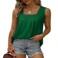 thumbnail image 2 of CHOK Tank Tops for Women Pleated Square Neck Sleeveless Summer Tops Curved Hem Flowy Shirts, 2 of 8