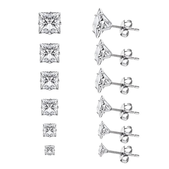 DESIGNICE 2026 New Stainless Steel Zircon Earrings Stud Earrings for Men Clear Cubic Zirconia Earrings Set 3-8Mm