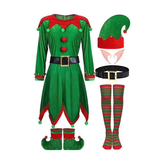 Inteprter Traje ligero y cómodo de Papá Noel del poliéster para el amplio del sistema completo de las mujeres Kits de decoración para fiestas verde l