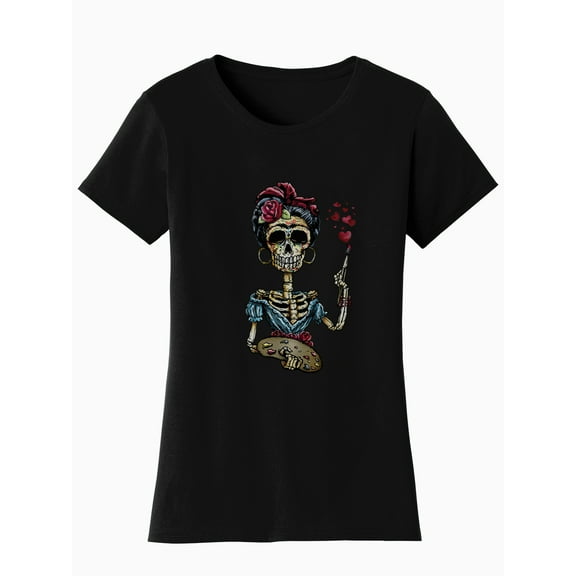 Gravity Trading Womens Halloween Frida Shirt - Day Of The Dead Sugar Skull Skull T-Shirt, Black Small