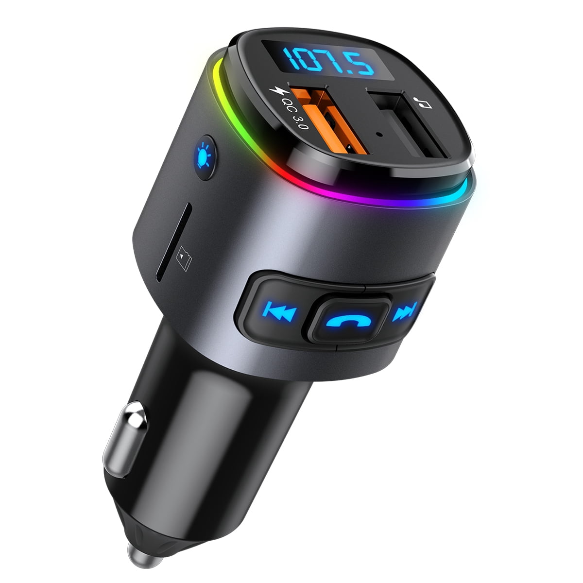 ORIA FM Transmitter, Bluetooth Car Transmitter, Car Wireless Audio Transmitter, Gray