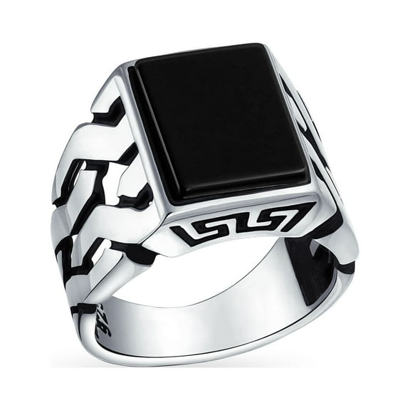 Bling Jewelry Mens Large Rectangle Gemstone Wide Chain Link Statement Signet Ring Sterling Silver