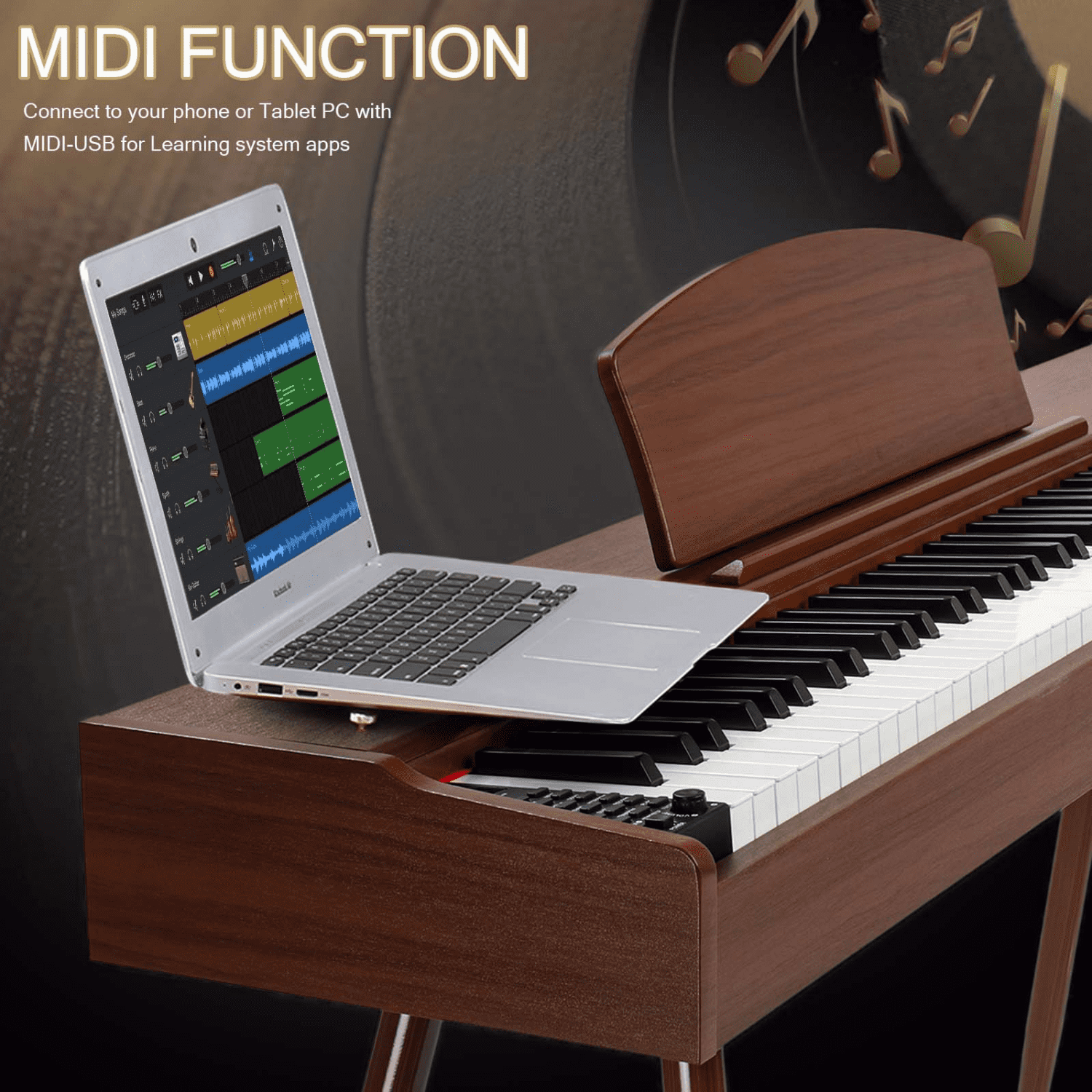 Hassch Digital Piano Keyboard for Beginners, 88 Keys Full Weighted Electric Piano with Stand, Headphone, Power Adapter, and Triple Pedals, Walnut