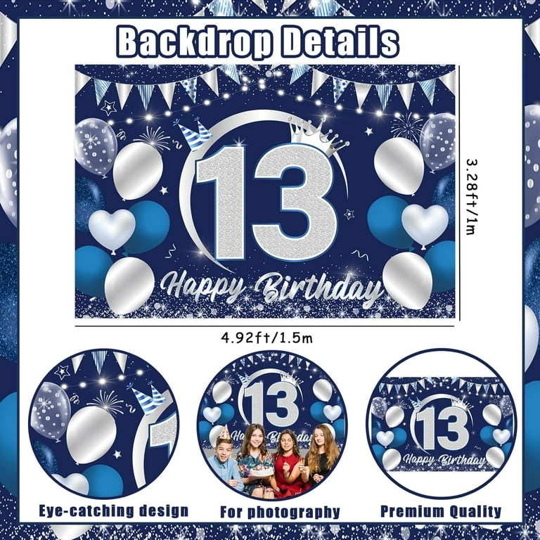 Navy Blue Silver 13th Birthday Decorations For Boys Official...