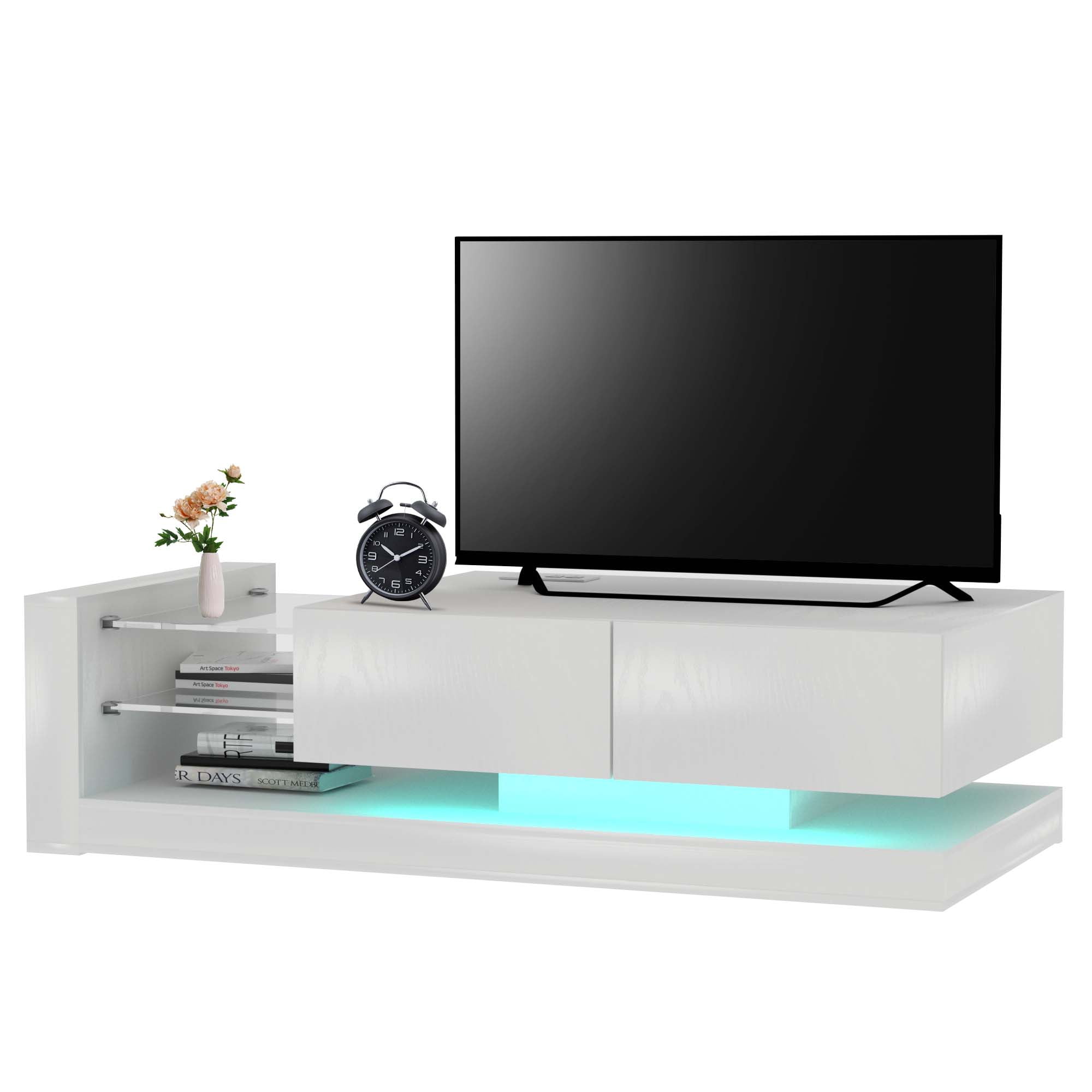 Aukfa Modern TV Stand for TVs up to 75",  TV Console Table, LED Lights, Power Outlets - White