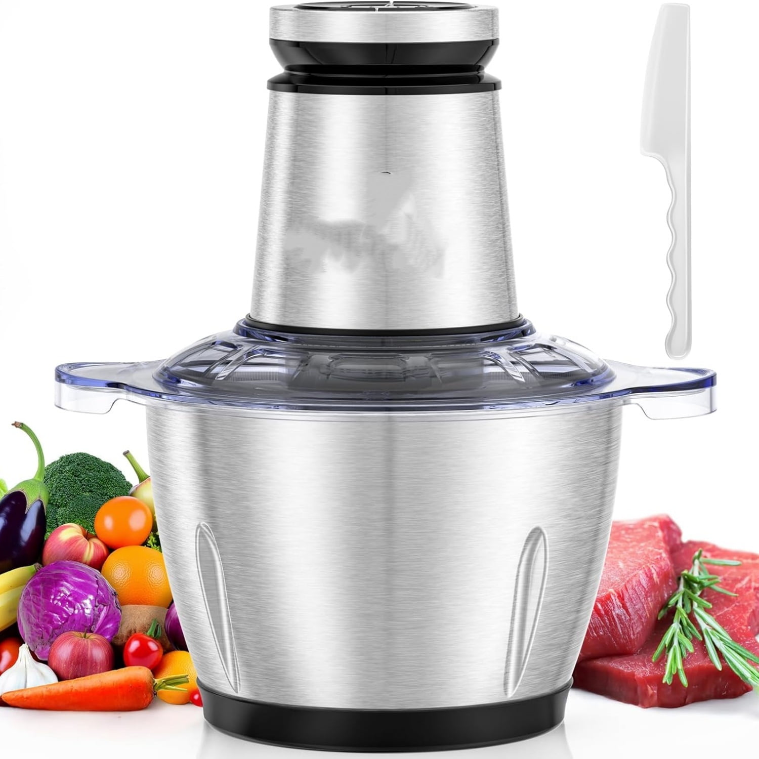Food Processor Small, 10 Cup Food Chopper with Container, 2.3L 600W Electric Meat Grinder for Home Use, Stainless Steel Mini Food Processor for Kitchen, Vegetable, Onion, Garlic, Salad