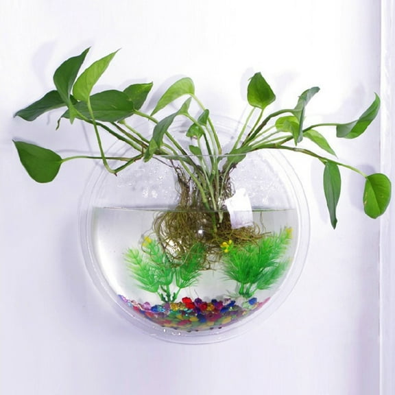 OUNONA Transparent Creative Wall Mounted Acrylic Fish Bowl Hanging Aquarium Fish Tank Home Decor (15cm Diameter)