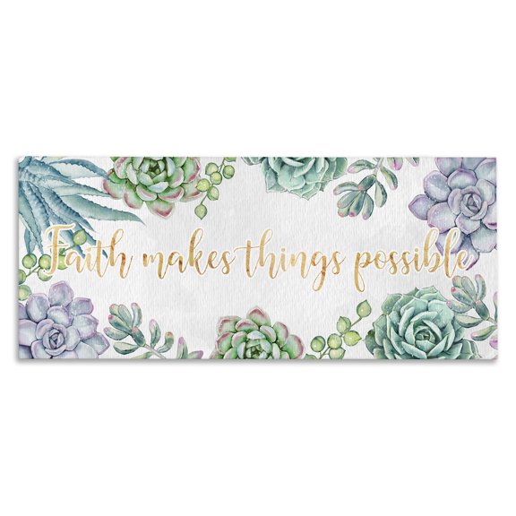 Stupell Industries Farmhouse Faith Makes Things Possible Quote Spring Succulents Canvas Art, 24 x 10, by Ziwei Li