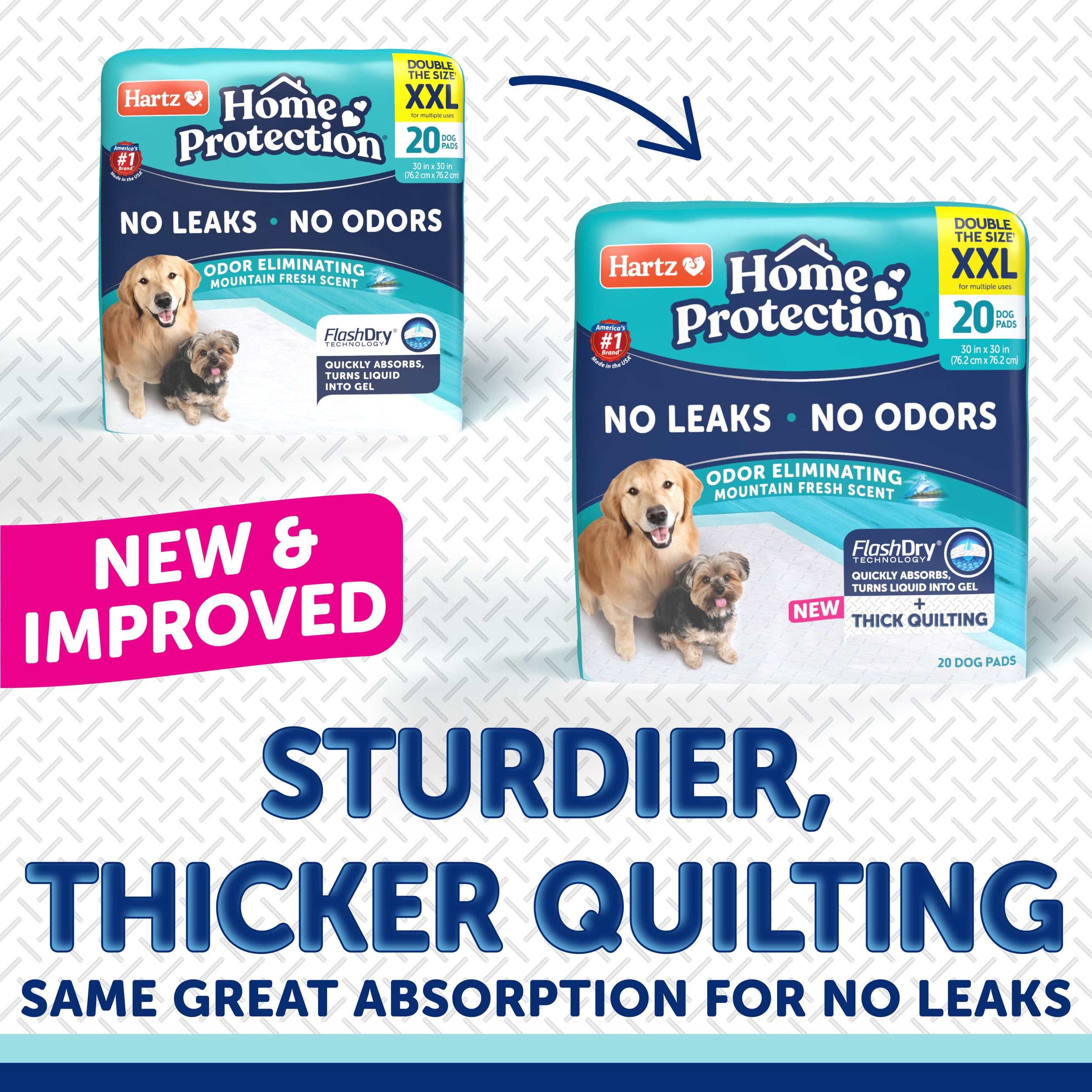 Hartz Home Protection Super Absorbent Odor Eliminating Mountain Fresh Scented No Leaks Dog Pads, 2XL, 30in x 30in, 20 Count