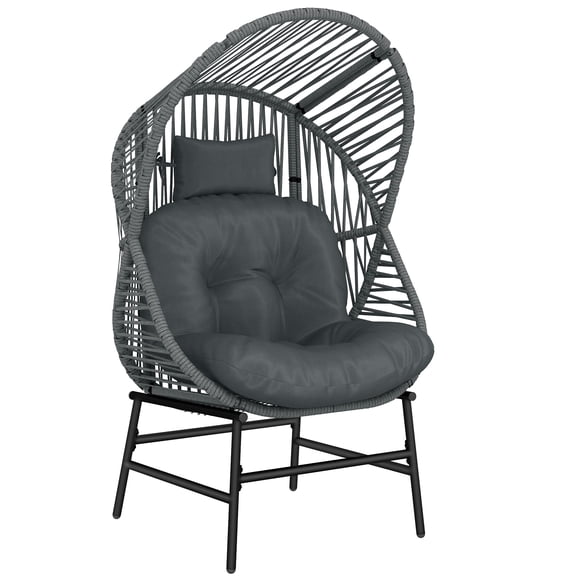 Outsunny Wicker Egg Chair, 330 lbs Indoor Outdoor Rattan Lounge Chair