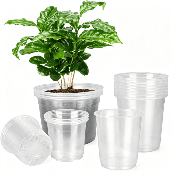 BPPEG 10/8/6/5In Large Clear Nursery Pots with Drainage Holes,16Pcs Gallon Clear Plastic Pots for Plants,Seedling Starter Pot,Garden Plant Pots for Succulents Flowers