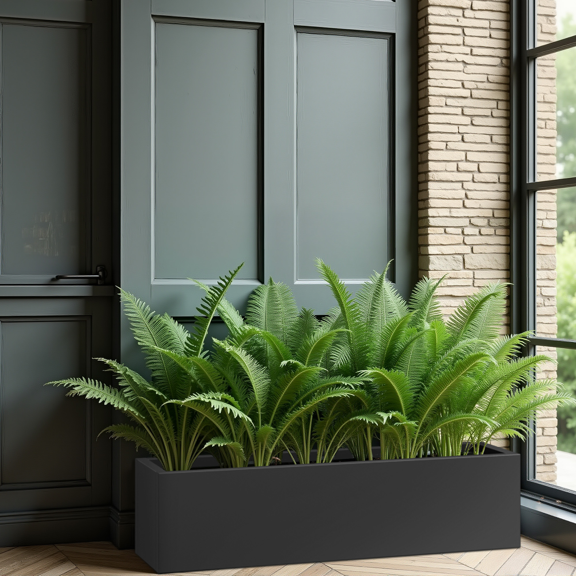 MAYEERTY 36*9*9" Black Modern Metal Rect Planter with Drainage Hole for Outdoor Gardening & Patio