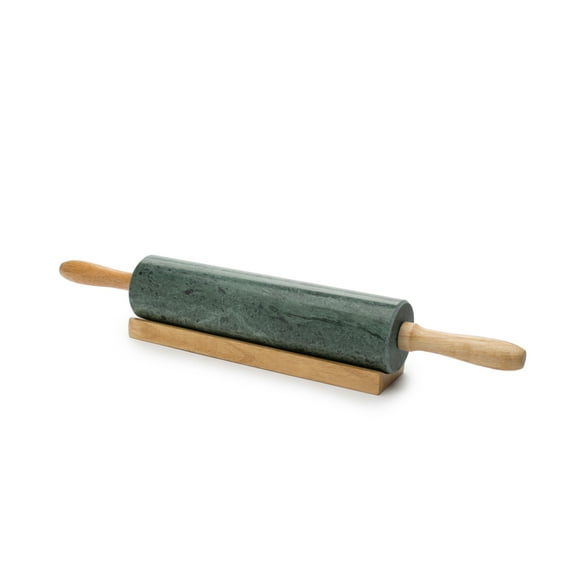 Fox Run Marble Rolling Pin with Wooden Base, Green, 10" Barrel