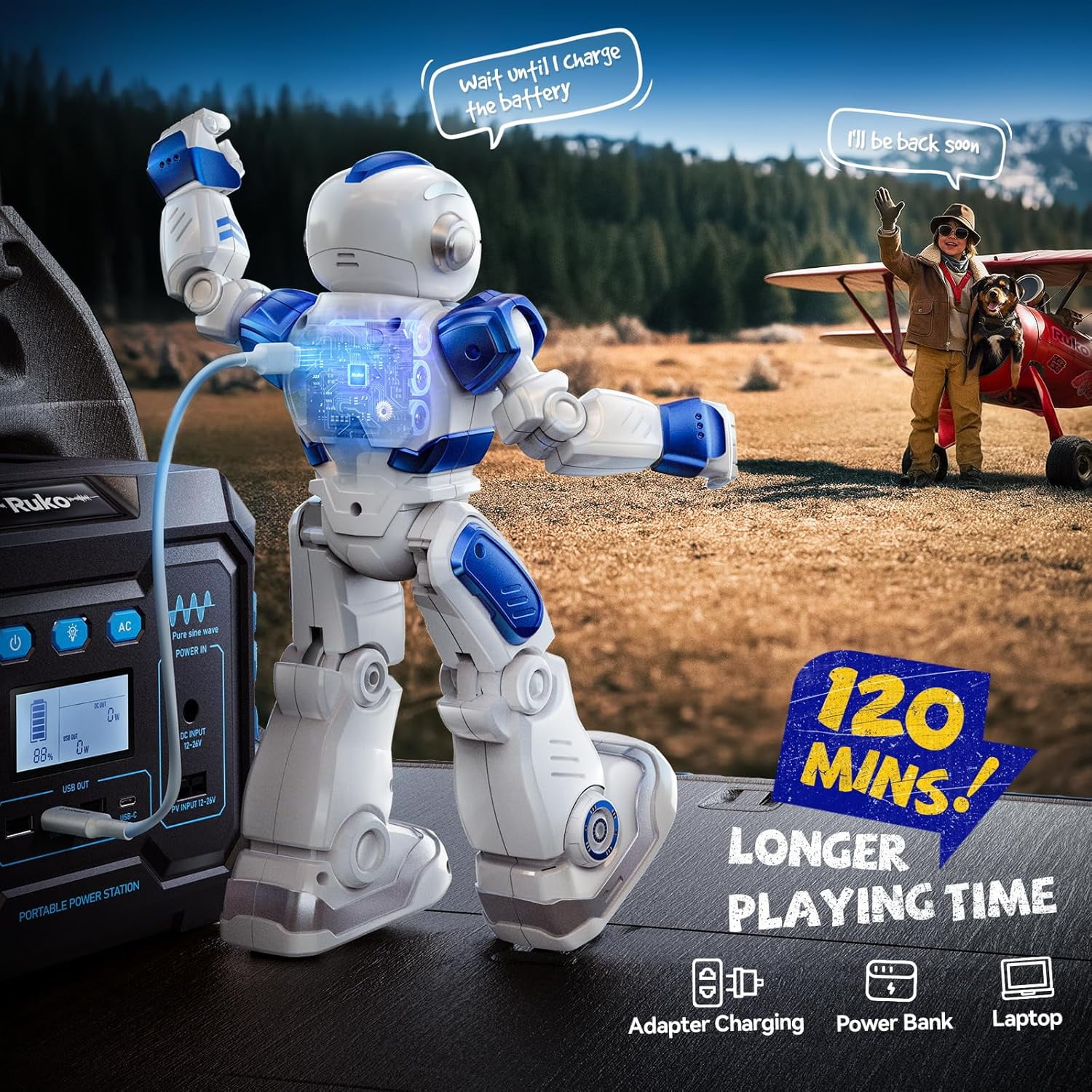 Ruko 6088 Programmable Robot with Gesture, Remote & APP Control, Rechargeable Robots Toys for Boys and Girls, Interactive LED Faces, Q&A Games, Gift for Kids 3–6, Blue