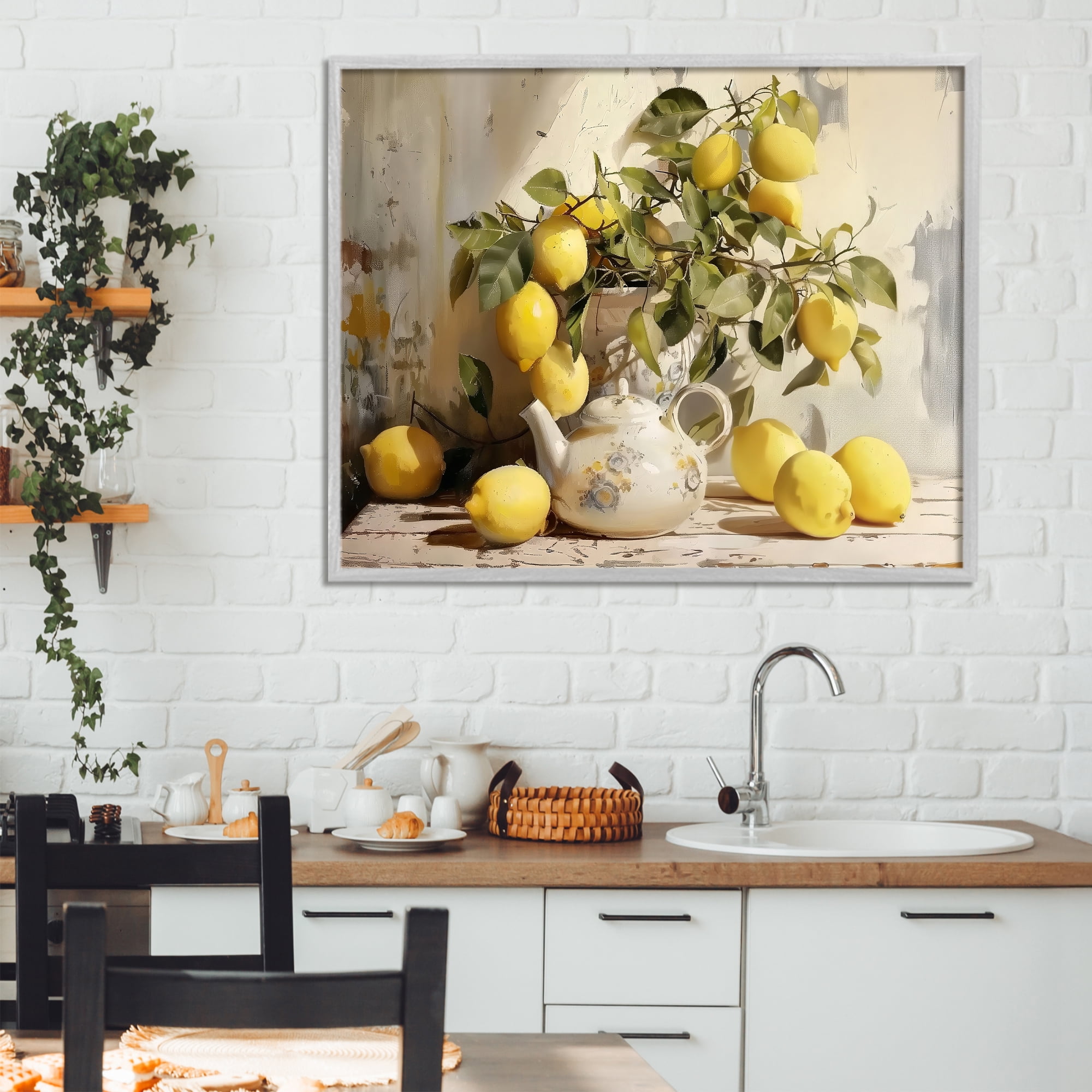 Stupell Industries Lemon Still Life with Teapot Gray Framed Giclee Art, design by LSR Design Studio