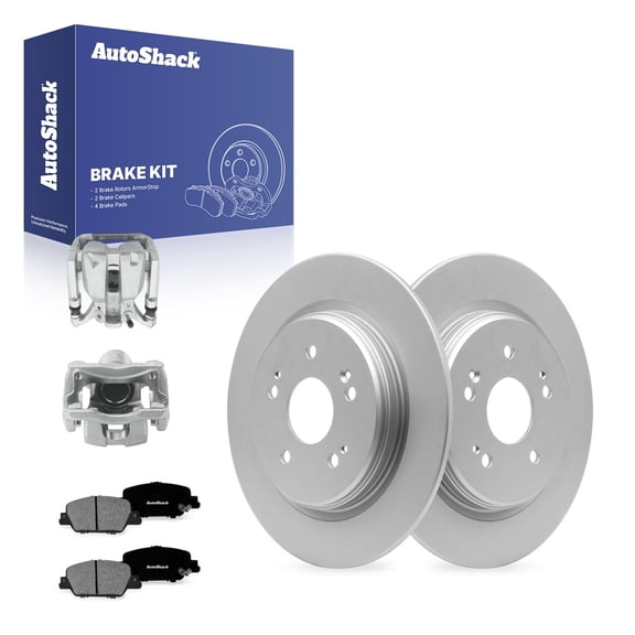 AutoShack Rear Solid Coated Brake Rotors   Premium Ceramic Pads   Calipers 8-PC Brake Kit Replacement for 2017-2025 Honda CR-V ArmorStop 12.18" (309.4 mm)