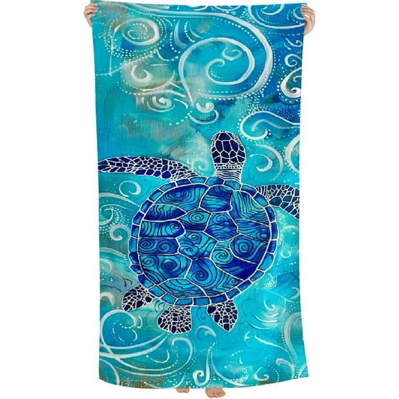 PHYHOO XL Beach Towel for Travel – Extra Large w/Bag – Lightweight Microfiber, Compact, Soft, Quick Dry, Sand Free – for Swimming, Pool, Camping, Yoga, Workout, Traveling – Sea Turtle 30x60in