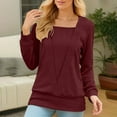 thumbnail image 2 of Swstbby Soldes d'Automne! Hauts d'Automne pour Femmes Grande Taille, T-shirt Décontracté Uni à Manches Longues Rouge TTG, 2 of 5