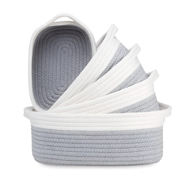 Set de 5 Cestos Decorativos Chicos de diferentes tamaños - Canastas organizadoras y Decorativas de cuerda - para la decoracion hogar - Hechas de algodón natural - Calidad premium (Gris)
