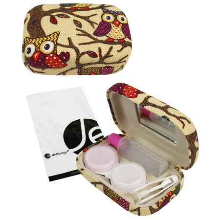 JAVOedge Owl Imprimer Contactez Kit Voyage objectif avec miroir, une bouteille de solution, brucelles et Twist Caps Top