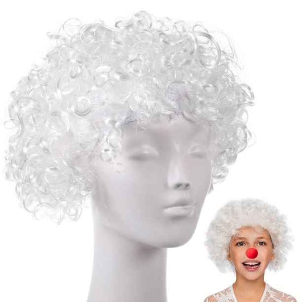 1 pieza de peluca de rizo salvaje, suministros para fiestas, peluca de payaso, abanicos, accesorios de maquillaje de Halloween, accesorios de Halloween blancos