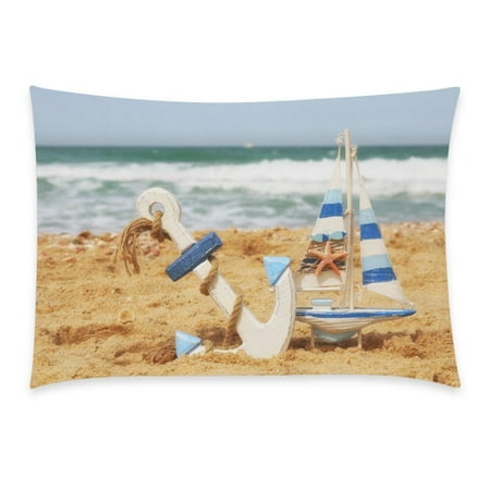 ZKGK Vintage Anchor Sailboat Sea Beach Sand Home Decor, Abstract Unique Soft Cotton Pillowcase 20 x 30 Inches,Beautiful Ocean Pillow Cover Case Shams