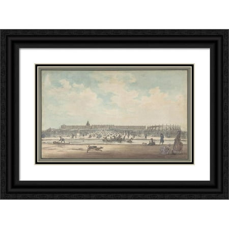 Louis Nicolas de Lespinasse 14x11 Black Ornate Wood Framed Double Matted Museum Art Print Titled: The Chateau De Versailles Seen from the Gardens (1779)