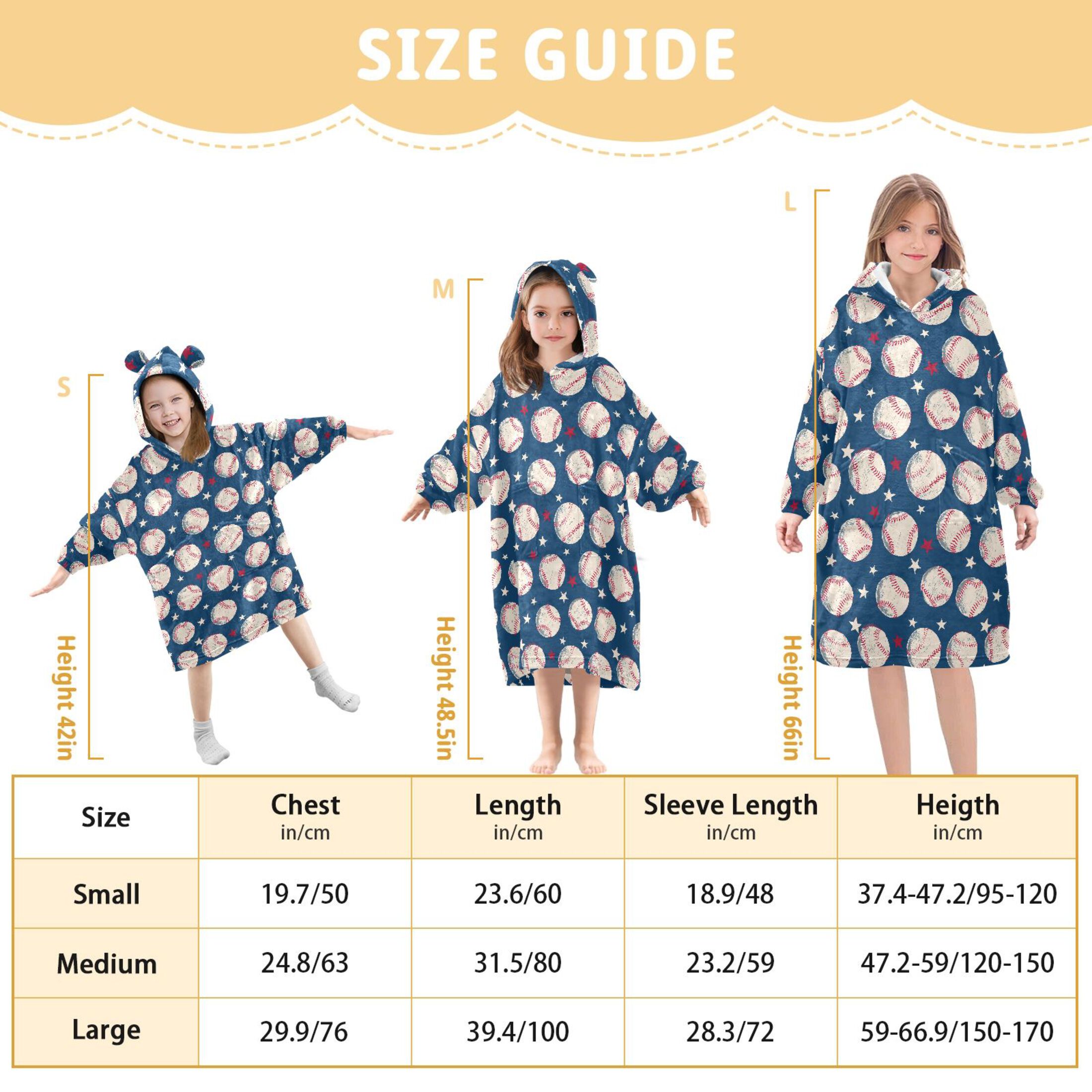 Wearable Blanket Hoodie for Kids Baseball Flannel Hooded Blanket with Pockets and Sleeves Suitable for Boys and Girls