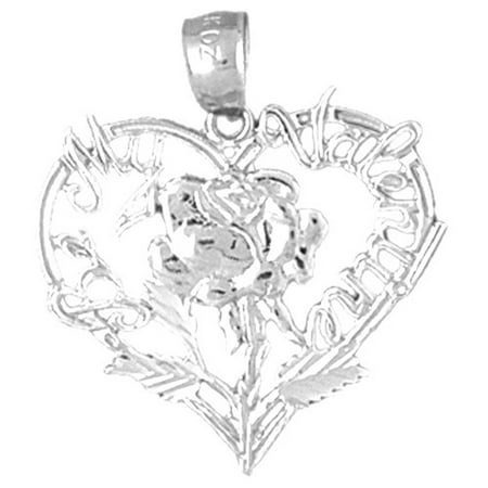 14K White Gold Valentine Heart With Cupid Pendant - 21 mm