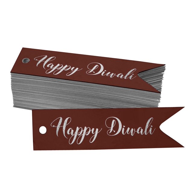 Inkdotpot Silver Foil Paper Hang Tags Happy Diwali Favor Tags 100 Pieces