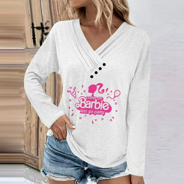 Women‘s Fashion Casual Solid Color Chest Panel Ruched Button V Neck Long Sleeve Ladies Long Top Black XXL