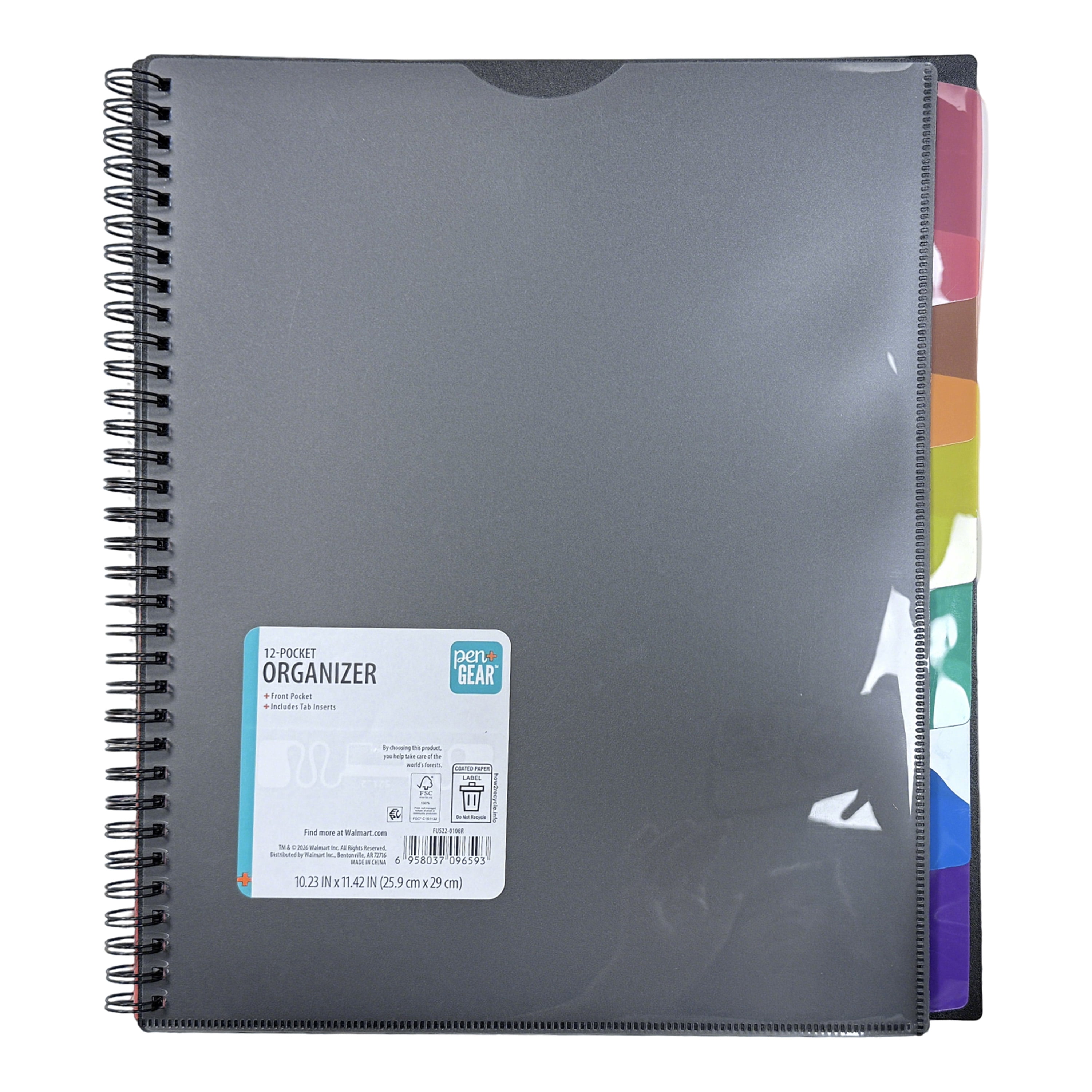 Pen+Gear 12 Pocket Spiral Poly File Organizer, Black File Folder
