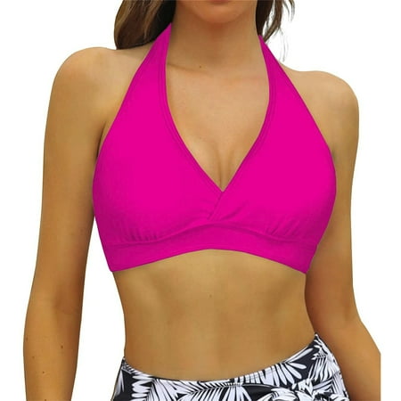 Womens Bikinis Summer Solid Color Lace Up Halter Full Coverage Push Up Bra Tankinis Swimsuits Beachwear