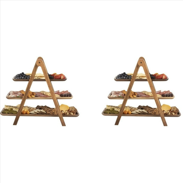2X Bandeja para Servir de 3 Niveles Bandeja Escalonada de Madera Decoración Soporte para Pasteles Bandeja Escalonada de Granja Platos Y Bandejas para Servir Fiestas