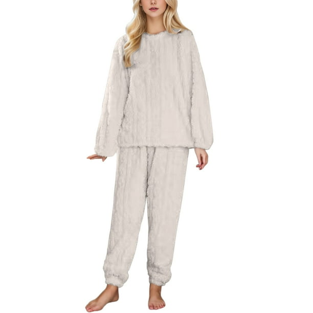 Conjuntos de pijama cálidos y suaves para mujer. Cómodos pantalones de felpa oversize. Ropa de estar por casa. Conjunto de 2 piezas. Talla única.