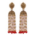 thumbnail image 1 of Crunchy Fashion Bollywood Jewellery Traditional Ethnic Bridal Bride Wedding Bridesmaid Punjabi Traditional Gold Finished Red & White Kundan Pearl Jhumki Style Earrings, 1 of 3