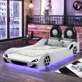 thumbnail image 3 of Euroco Upholstered Race Car Bed, Twin Platform Bed with LED Light and Headboard for Kids Teens, 3 of 14