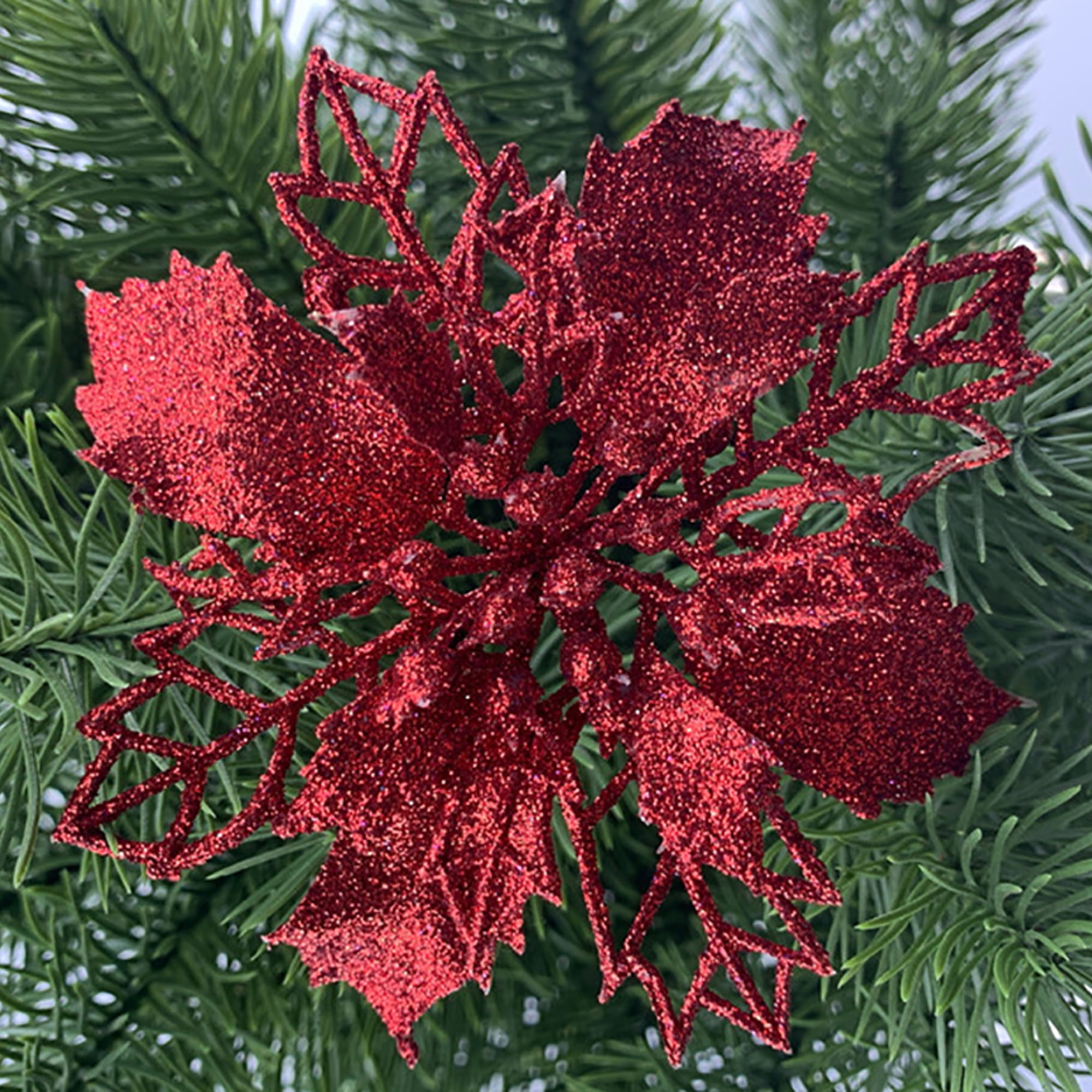 1/10pcs Christmas Large Poinsettia Glitter Flower Tree Hanging Party Decors 