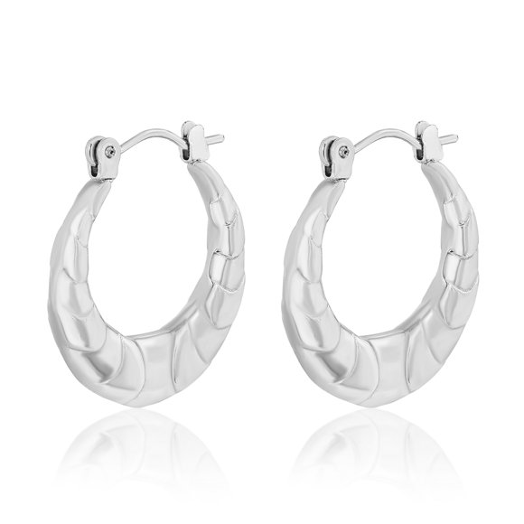 JeenMata Boucles d'Oreilles Créoles Classiques en Or Blanc pour Femmes en Placage Or Blanc - Boucles d'Oreilles pour Tous les Jours