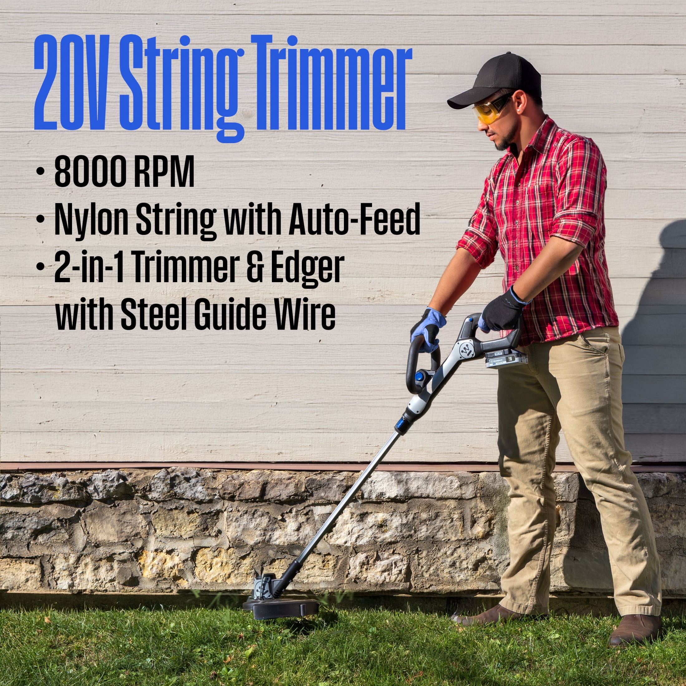Westinghouse 20V Cordless Leaf Blower, 350 CFM, 110 MPH + 2-in-1 Cordless String Trimmer and Edger, 12 Inch Cutting Path with 4.0Ah Battery and Charger