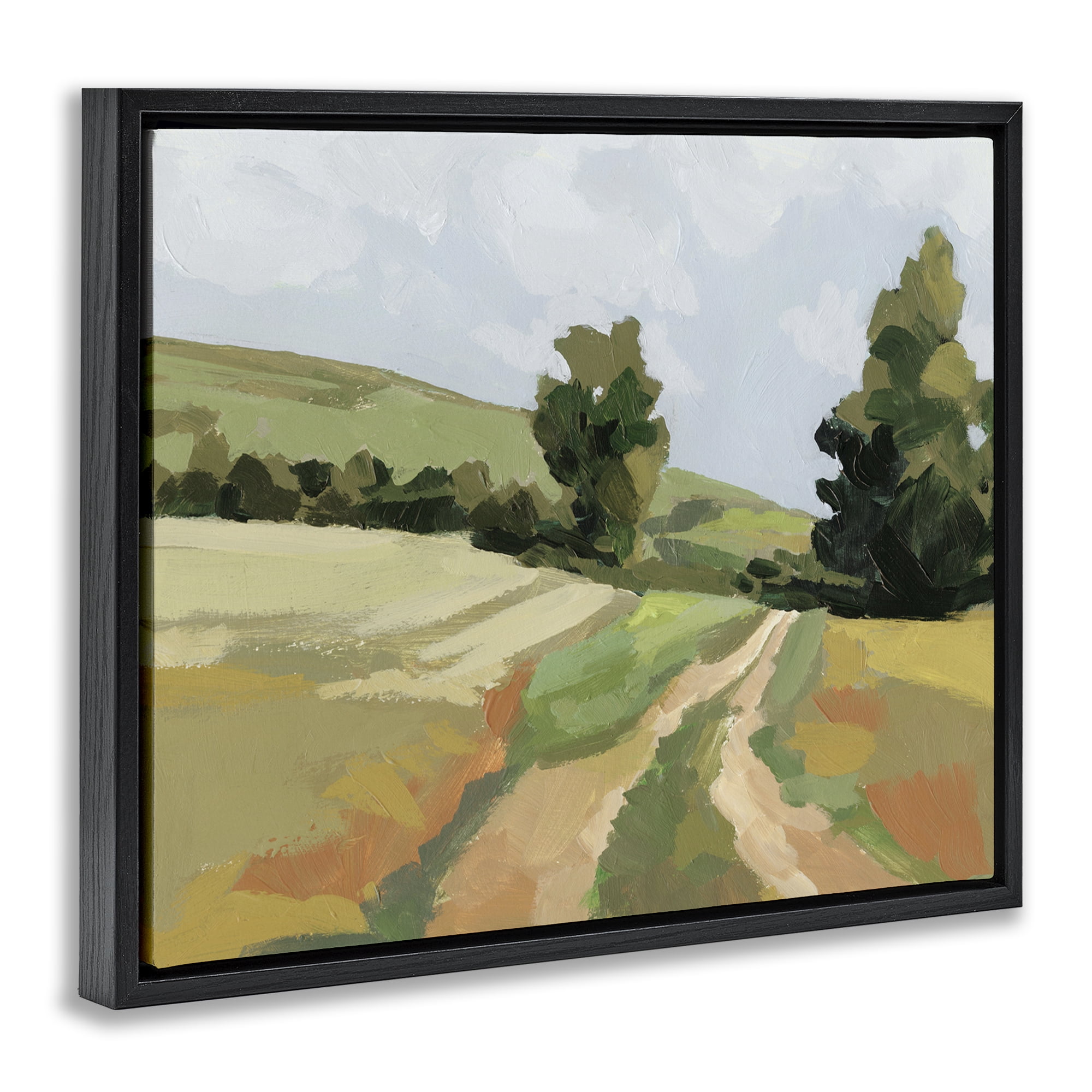 Stupell Industries Vast Country Path Landscape Painting Black Floater Framed Art Print Wall Art, 21 x 17