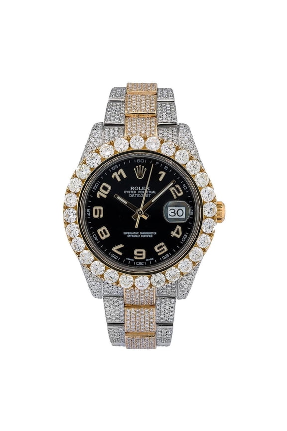 Pre-Owned Rolex Datejust II 41MM 116333 Black Arabic Dial Diamond Bezel Two Tone Yellow Gold Full Diamond Oyster Bracelet 25.75ct