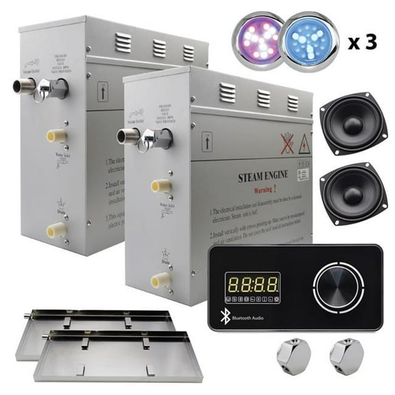 Steam Planet GH18LBPX6E Superior Encore Plus 18 kW Self-Draining Steam Bath Generator Kit & Bluetooth Horizontal Digital Keypad, 2 Drip Pans & Multi-Colored Lights, Black
