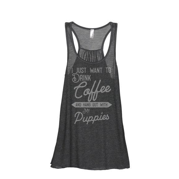 Thread Tank Hang Out With Puppies Women's Sleeveless Flowy Racerback Tank Top Charcoal Small